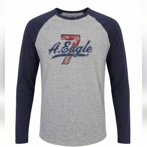 A. Eagle 7 Graphic Raglan Long Sleeve Top - Grey & Navy Men's Size L